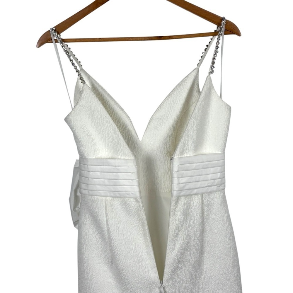 ANTHROPOLOGIE REBECCA VALLANCE GENEVIEVE BRIDAL BOW V-NECK SHEATH MIDI DRESS - Picture 13 of 17